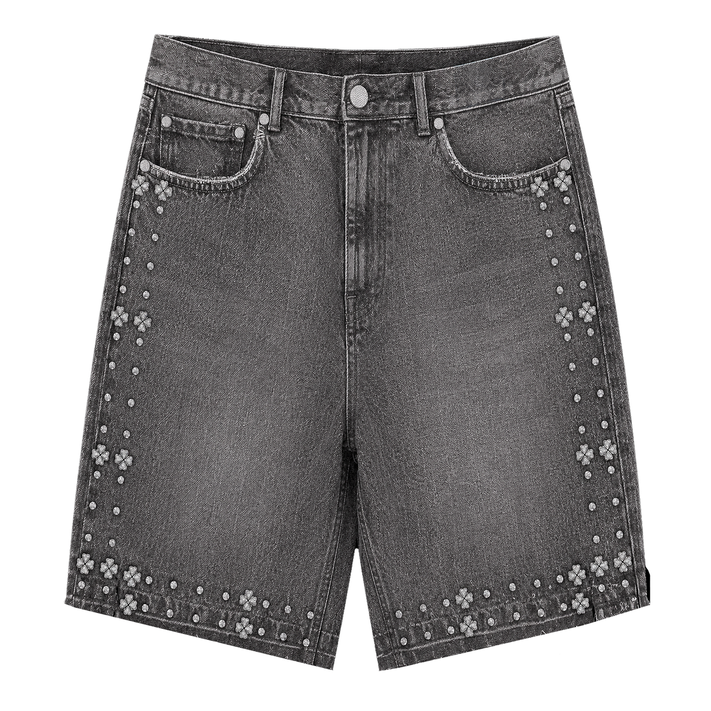 GRAY RHINESTONE JORTS
