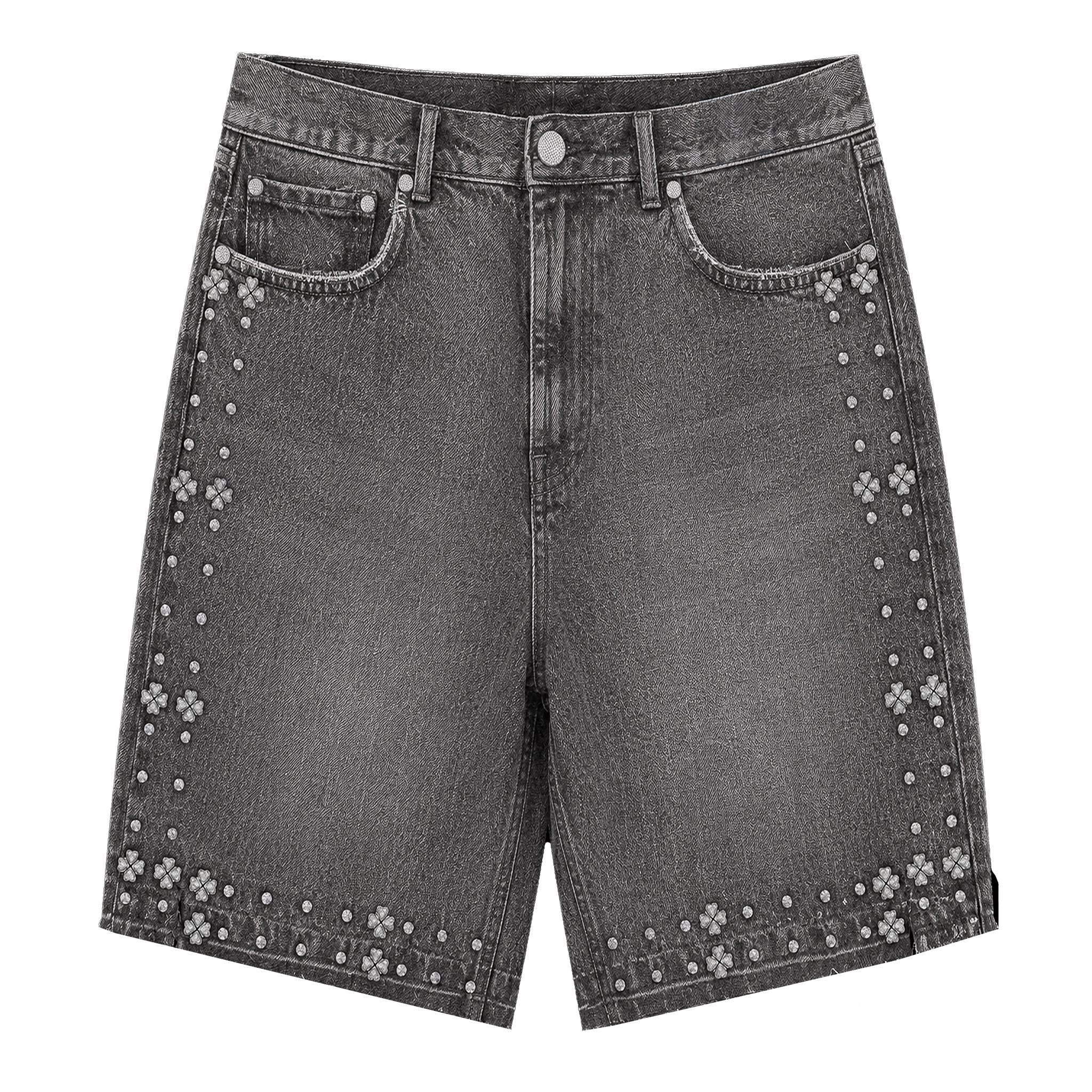 GRAY RHINESTONE JORTS