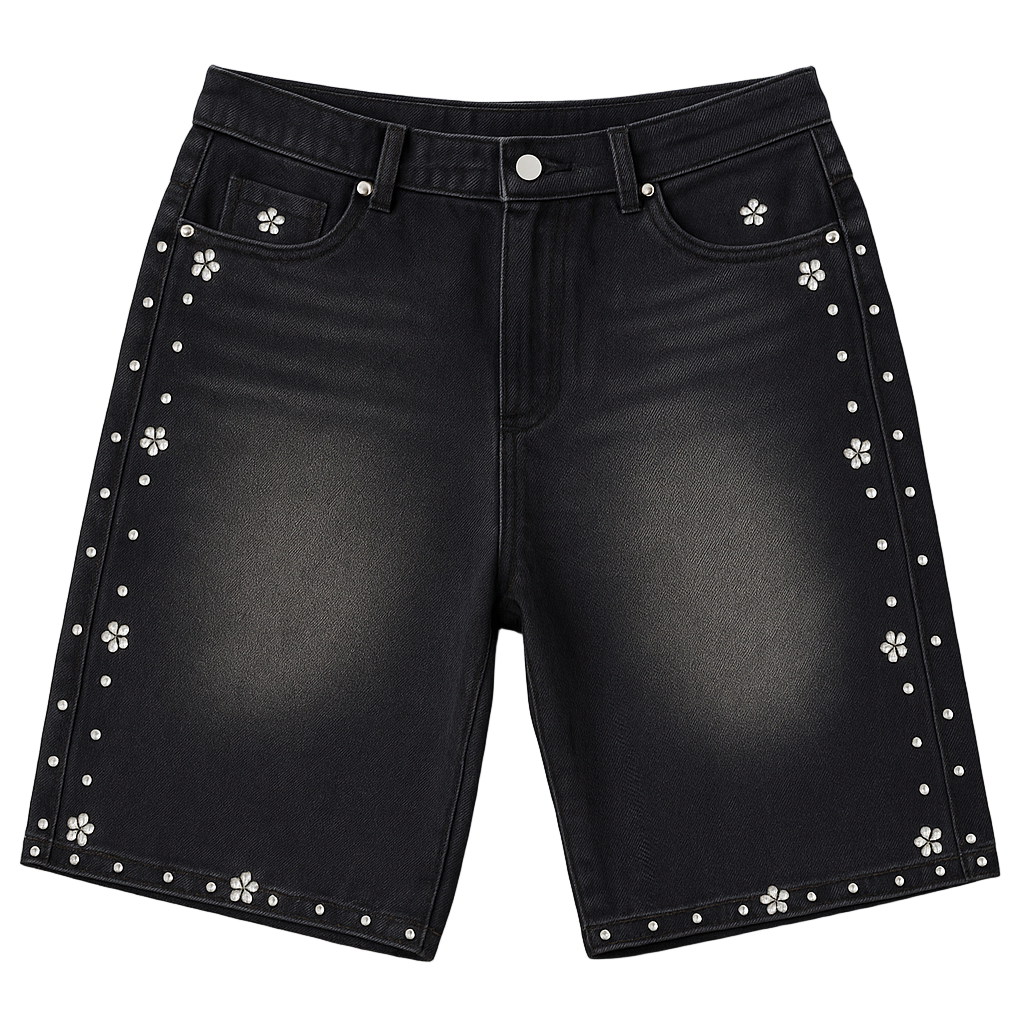 BLACK RHINESTONE JORTS