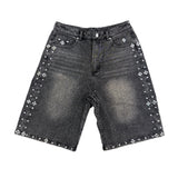 GRAY RHINESTONE JORTS