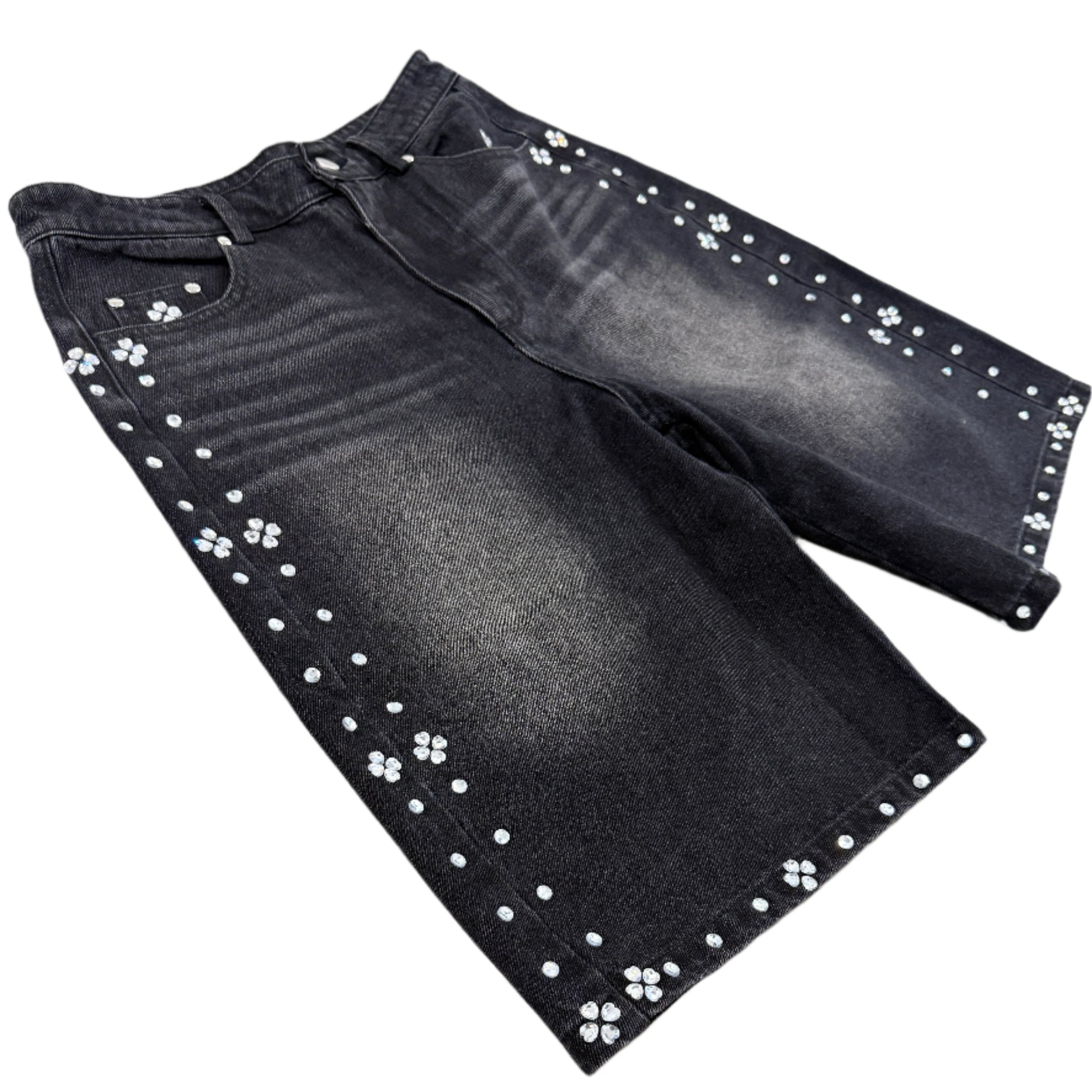 BLACK RHINESTONE JORTS