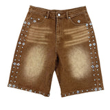 BROWN RHINESTONE JORTS