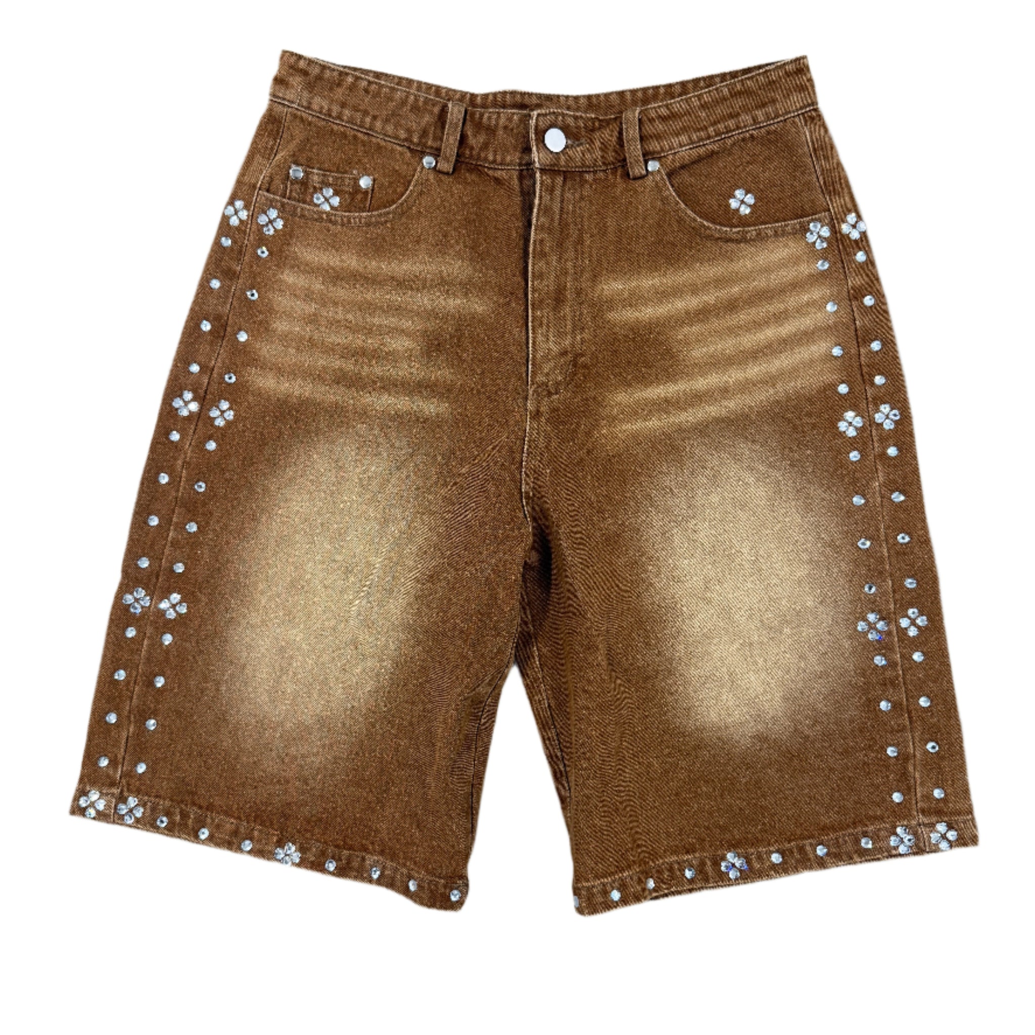 BROWN RHINESTONE JORTS