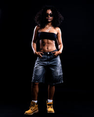 GRAY RHINESTONE JORTS