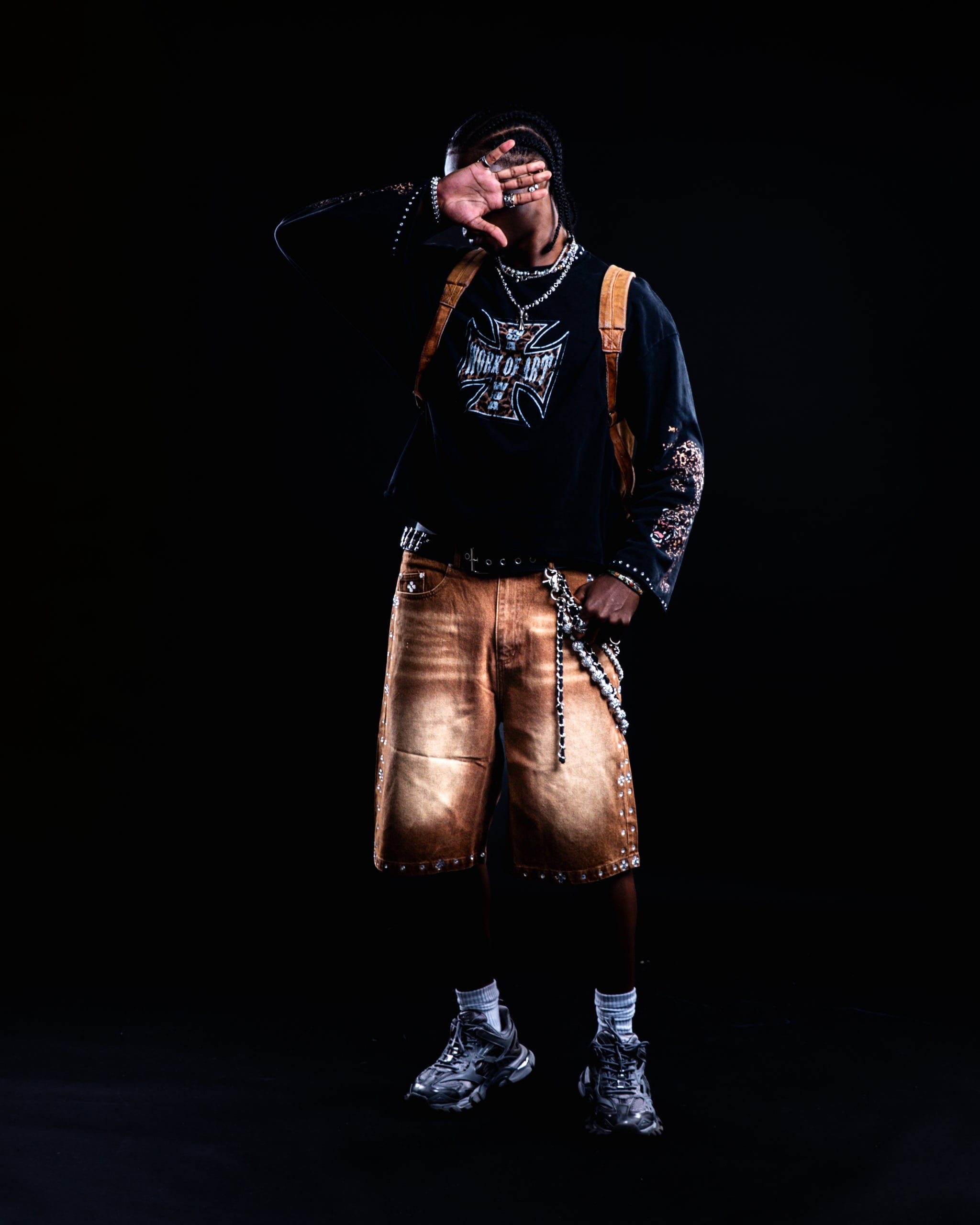 BROWN RHINESTONE JORTS