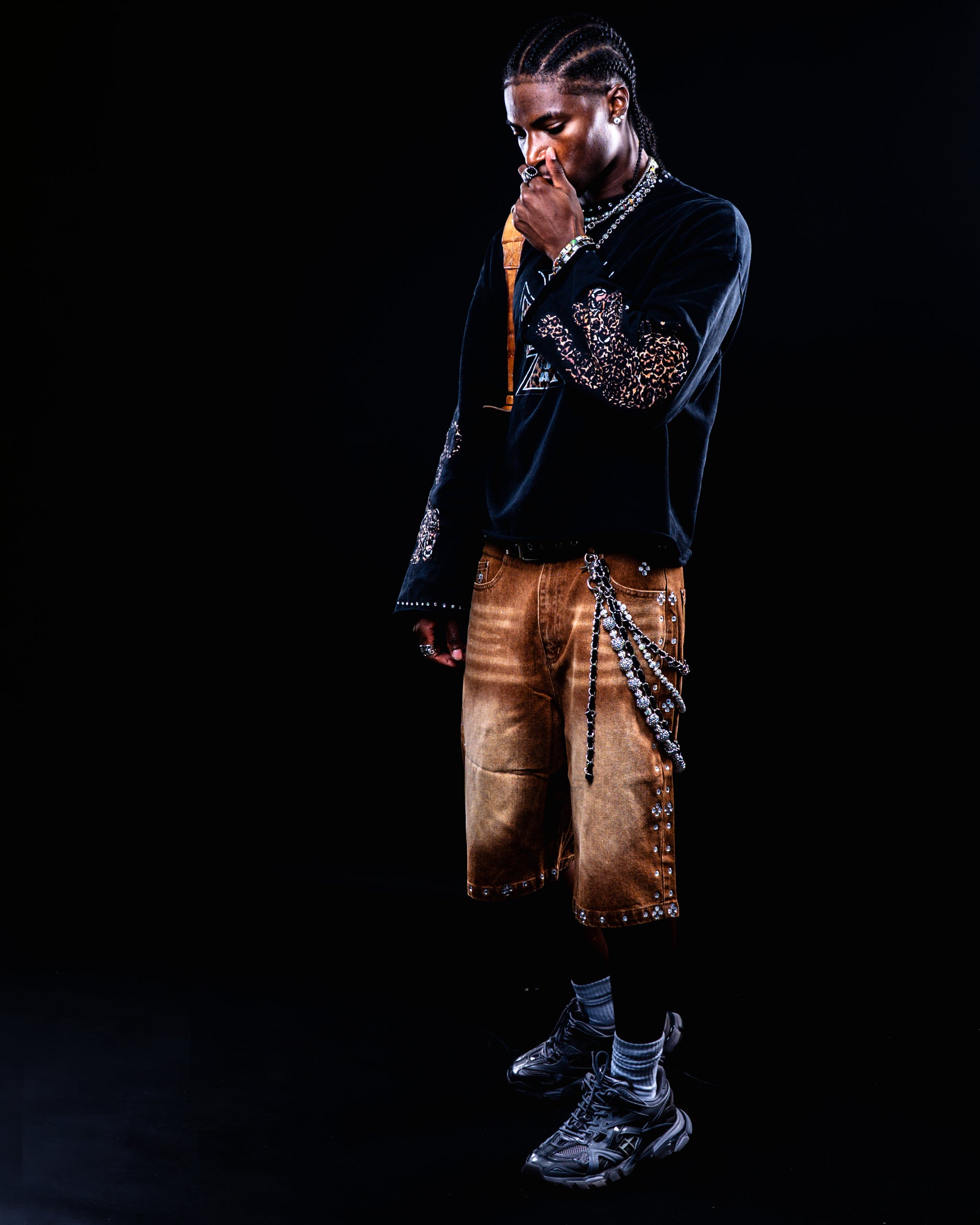 BROWN RHINESTONE JORTS