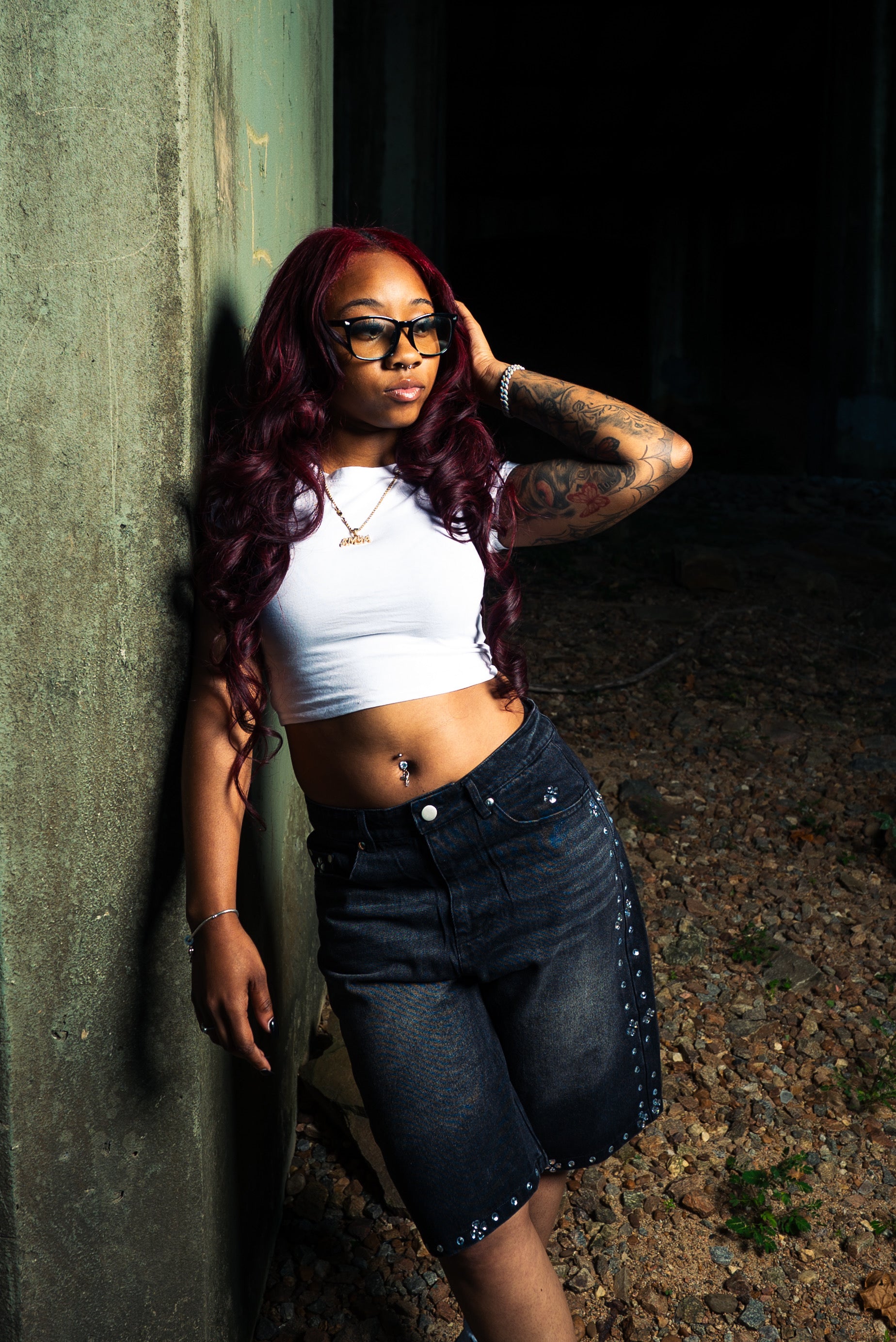 BLACK RHINESTONE JORTS