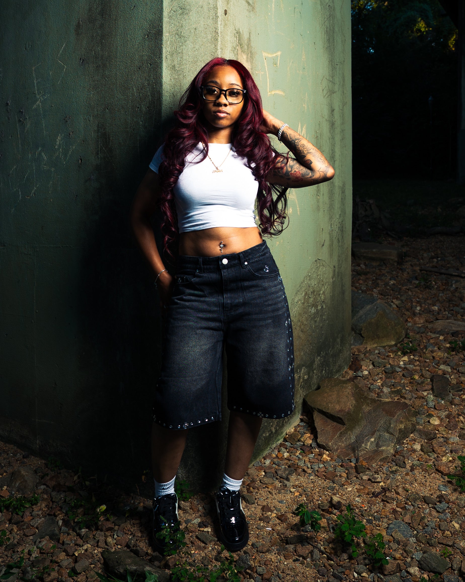 BLACK RHINESTONE JORTS