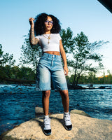 BLUE RHINESTONE JORTS