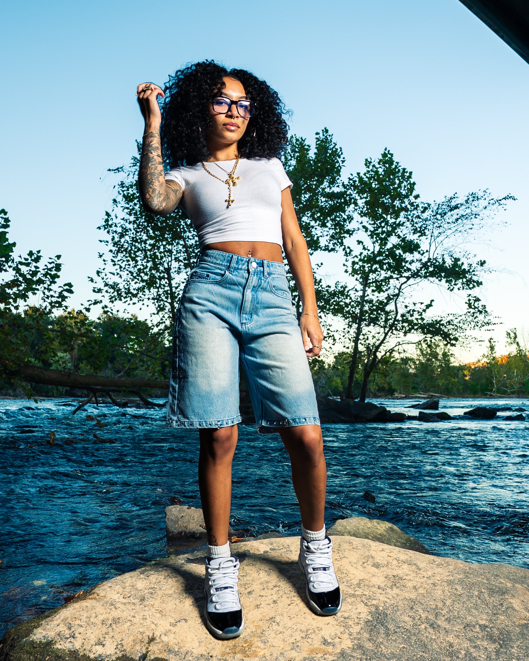 BLUE RHINESTONE JORTS