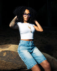 BLUE RHINESTONE JORTS