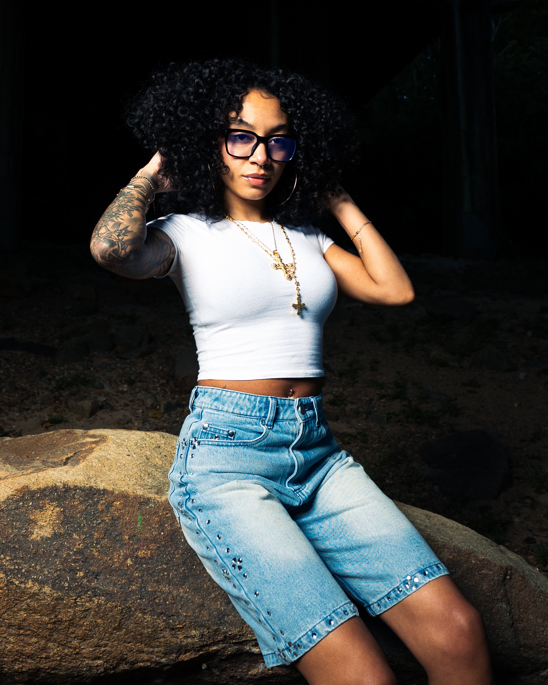 BLUE RHINESTONE JORTS