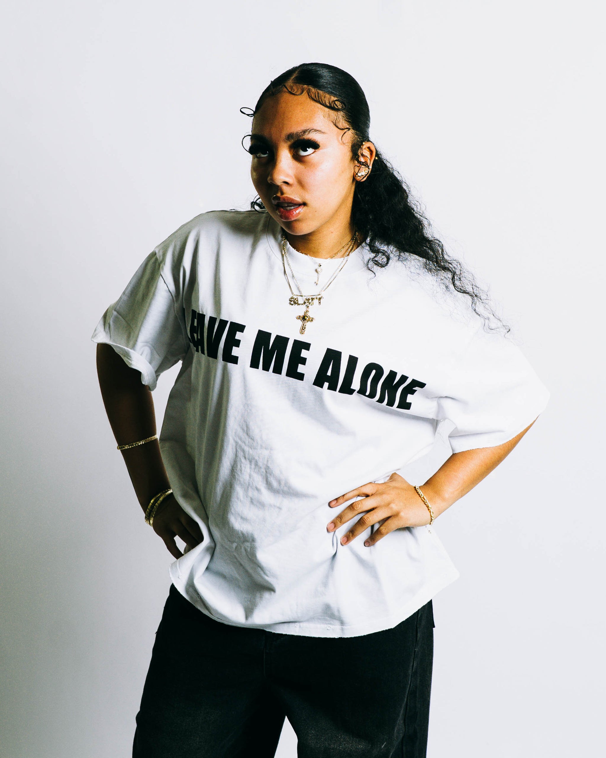 WHITE LEAVE ME ALONE TEE